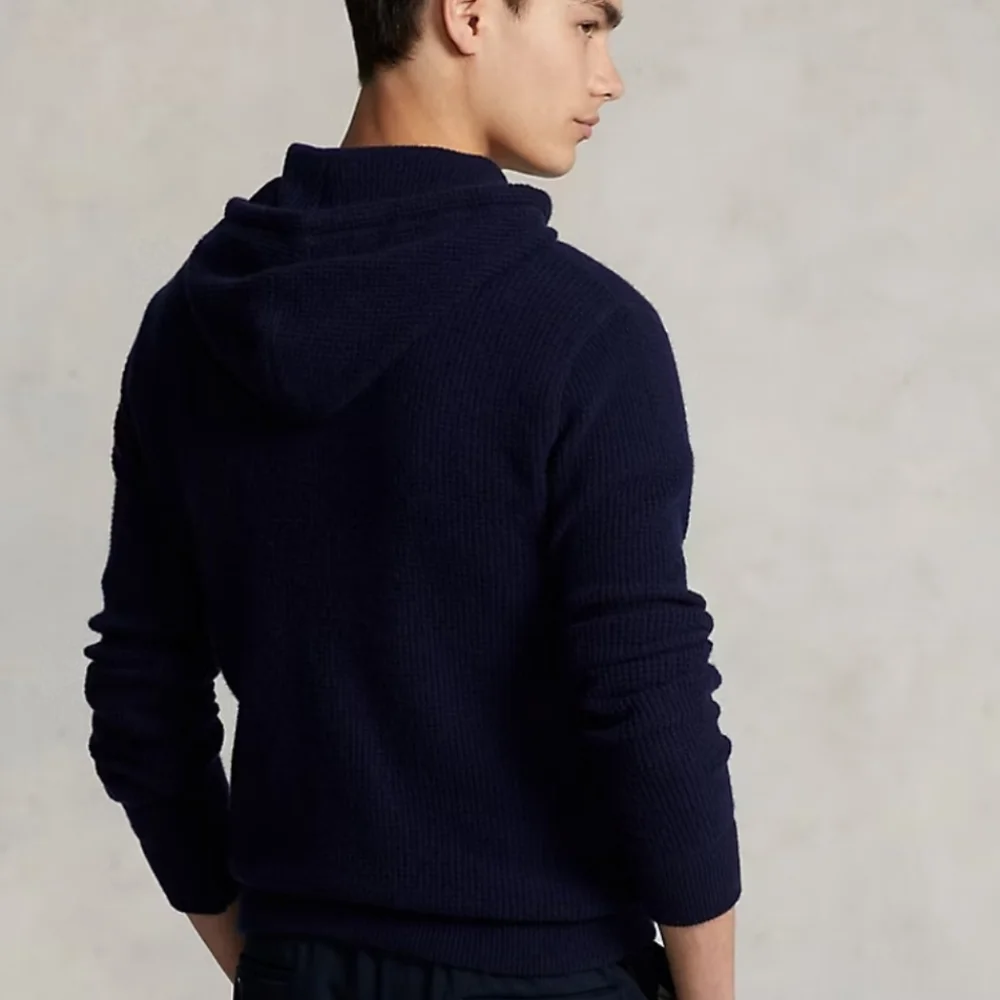 Polo Ralph Lauren Washable Cashmere Hooded Sweater In Waffle Knit Navy XL